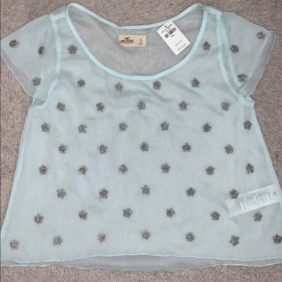 NWT tiffany blue transparent beaded top/blouse - Picture 1 of 3